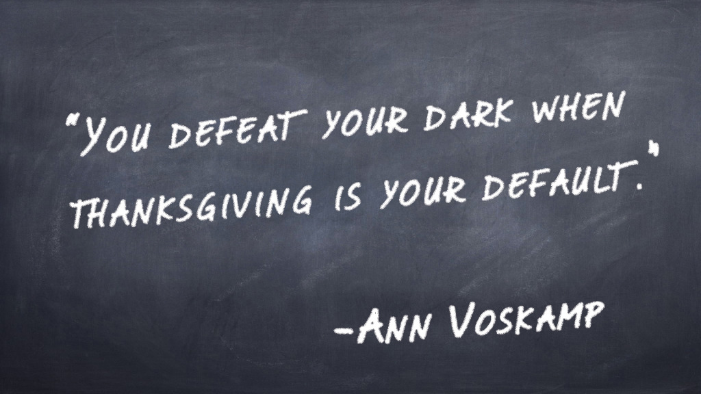 You defeat your dark when thanksgiving is your default. -Ann Voskamp