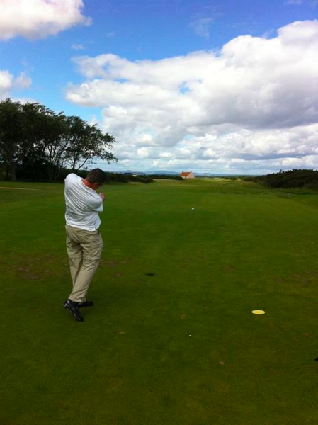 Teeing off Hole #1, Eden Course, St. Andrews, Scotland