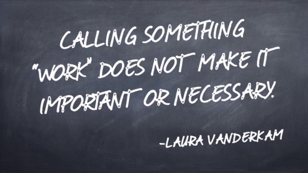 CALLING SOMETHING “WORK” DOES NOT MAKE IT IMPORTANT OR NECESSARY. - Laura Vanderkam