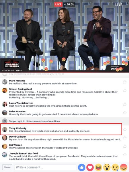 The Star Wars Celebration frozen live stream