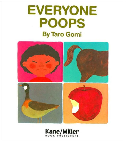 Book cover: Everybody Poops with images of a boy, horse, duck and apple