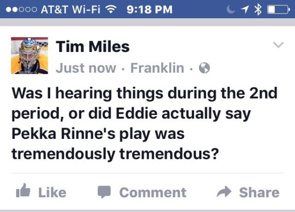 Pekka Rinne's play was tremendously tremendous