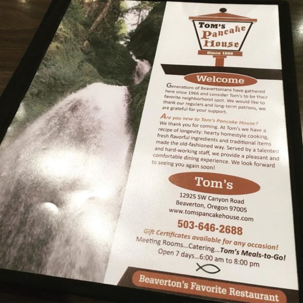 Tom's Pancake House menu
