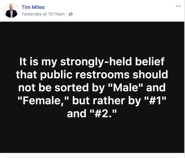 Public bathrooms should not be sorted by male and female, but rather by #1 and #2