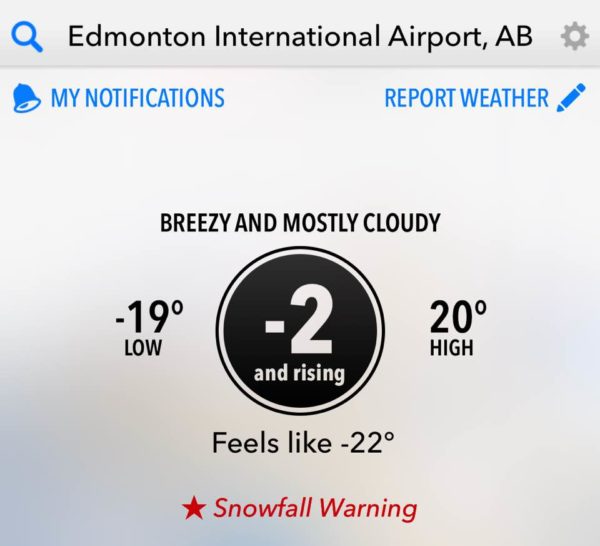 Temperature in Edmonton Canada